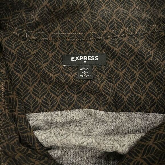 Express Casual Shirt Men's Large(16-16 1/2) Brown 100% Rayon Button Short Sleeve - Picture 4 of 8
